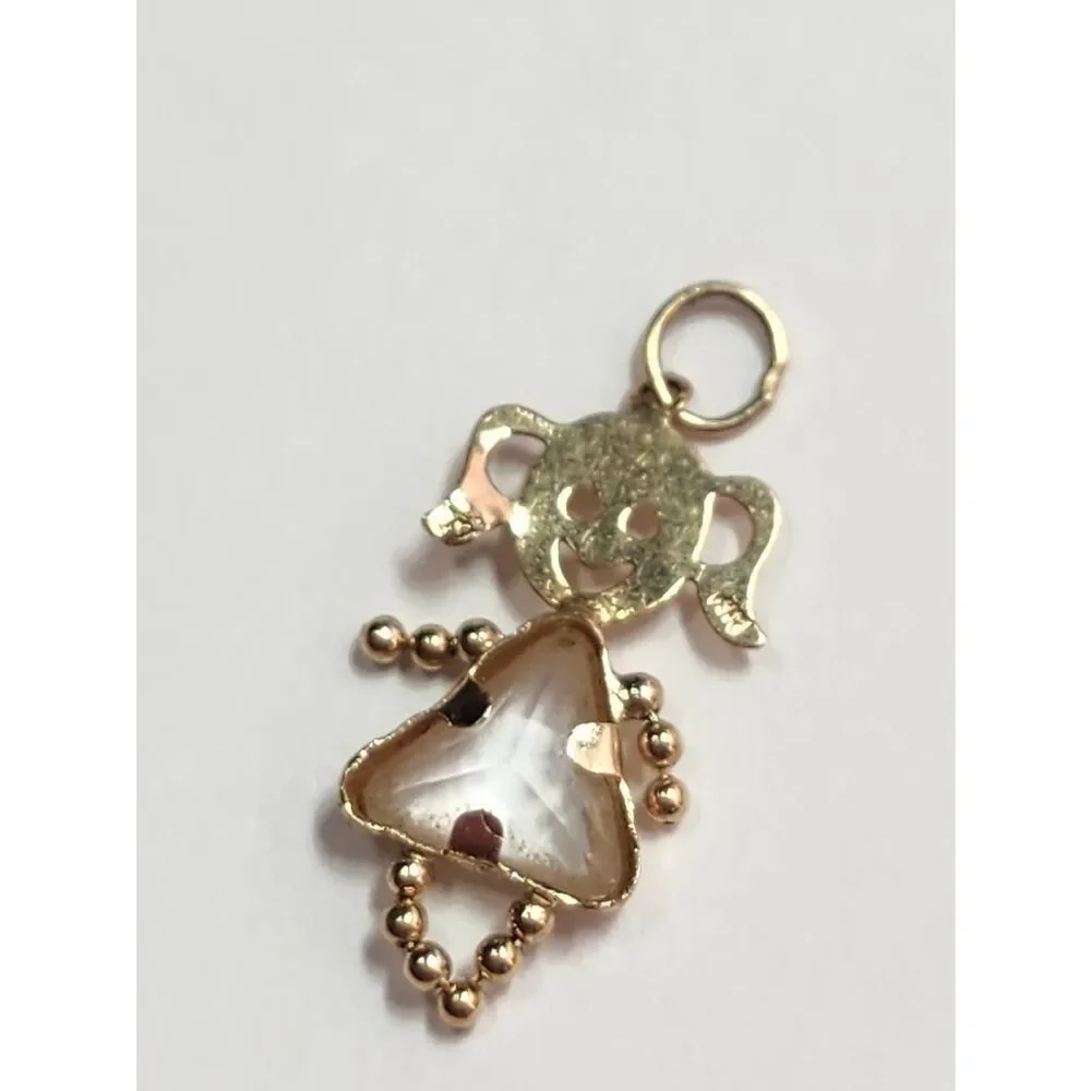 Vintage 14K Yellow Gold Little Girl Charm-Estate-Clear Stone